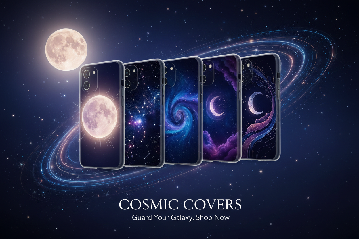 帮我生成一个星空 月亮主题的横板手机壳海报